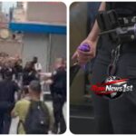 A deranged woman has been shot by NYPD after she was running around stabbing people in Times Square
